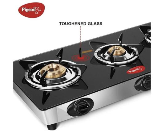 Pigeon by Stovekraft Favourite Glass Top 3 Burner Gas Stove, Manual Ignition, black - Image 3